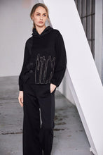 Print Top with Contrast Hood - Black