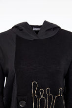 Print Top with Contrast Hood - Black