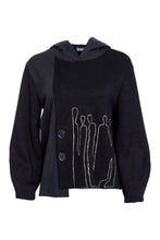 Print Top with Contrast Hood - Black