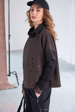 Placement Print Top with Contrast Collar - Black & Cocoa