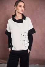 Placement Print Top with Contrast Collar - Black & Sand