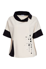 Placement Print Top with Contrast Collar - Black & Sand