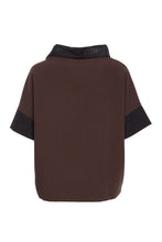 Placement Print Top with Contrast Collar - Black & Cocoa