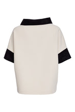 Placement Print Top with Contrast Collar - Black & Sand