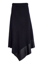 Angled Hem Skirt with Leatherette Panel - Black
