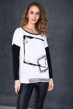 Cube Print Top with Contrast Sleeves - Black & White