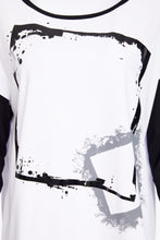 Cube Print Top with Contrast Sleeves - Black & White