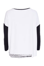 Cube Print Top with Contrast Sleeves - Black & White