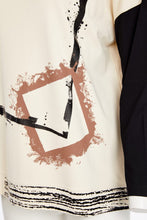 Cube Print Top with Contrast Sleeves - Black & Sand