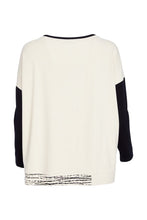 Cube Print Top with Contrast Sleeves - Black & Sand