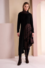 Black & Chocolate Asymmetric Print Midi Dress