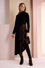 Black & Chocolate Asymmetric Print Midi Dress