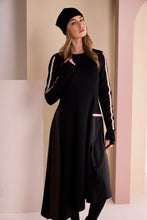 Black Contrast Stripe A-Line Midi Dress