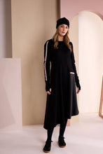 Black Contrast Stripe A-Line Midi Dress