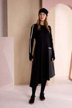Black Contrast Stripe A-Line Midi Dress
