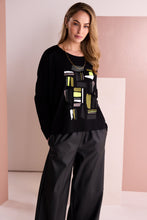 Black Abstract Graphic Print Long-Sleeve Top