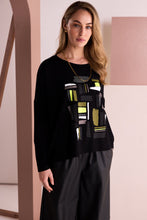 Black Abstract Graphic Print Long-Sleeve Top