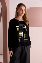 Black Abstract Graphic Print Long-Sleeve Top