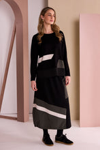 Black & Khaki Colour Block Midi Skirt