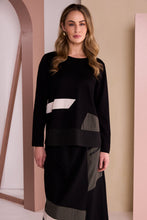 Black & Khaki Colour Block Midi Skirt