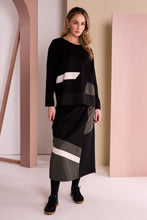 Black & Khaki Colour Block Midi Skirt