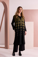 Khaki & Black Circle Print Long Waistcoat