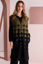 Khaki & Black Circle Print Long Waistcoat