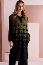 Khaki & Black Circle Print Long Waistcoat