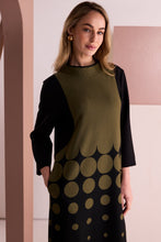 Khaki & Black Circle Print Midi Dress