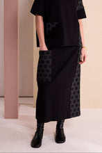 Black Textured Spot Panel Midi Skirt