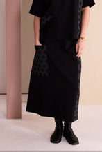 Black Textured Spot Panel Midi Skirt