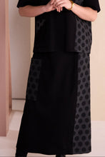 Black Textured Spot Panel Midi Skirt