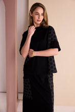 Black Textured Spot Panel Midi Skirt