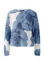 Floral Ribbed Knit Sweater in Blue & White