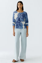 Floral Ribbed Knit Sweater in Blue & White