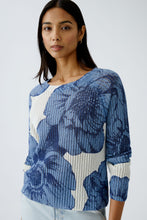 Floral Ribbed Knit Sweater in Blue & White