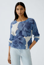 Floral Ribbed Knit Sweater in Blue & White
