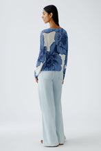 Floral Ribbed Knit Sweater in Blue & White