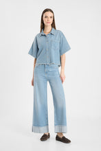 Cropped Short Sleeve Denim Shirt