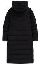Longline Black Puffer Coat with Faux Fur Hood