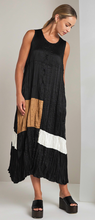 Black Pleated Colour Block Midi Dress