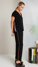 Black Wide-Leg Trousers with Contrast Trim
