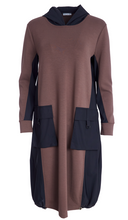 Hooded Two-Tone Maxi Dress - Black & Cocoa