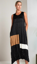 Black Pleated Colour Block Midi Dress