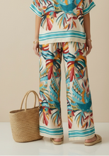 Tropical Print Wide Leg Trousers - Turquoise
