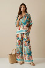 Tropical Print Short Sleeve Shirt - Turquoise