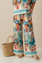 Tropical Print Wide Leg Trousers - Turquoise