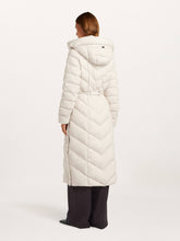 Off White Long Hooded Belted Puffer