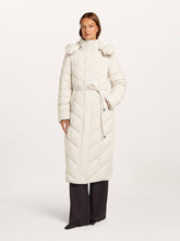 Off White Long Hooded Belted Puffer