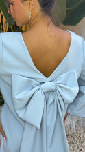 Mini Shift Dress with Feather Cuffs & Bow Back - Baby Blue